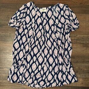 Holding Horses Anthropologie Blue Pink Ikat Print Tunic Top Size M